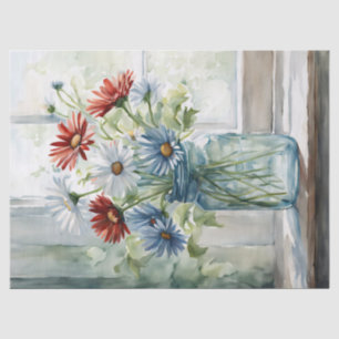 Patriotic Daisies in a Mason Jar Watercolor Tissue Paper