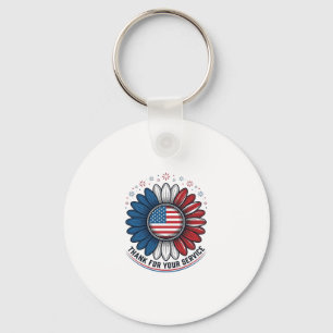 Patriotic Daisy Thank For Your Service Shirt Desig Keychain