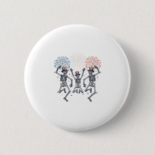 Patriotic Dancing Skeleton Fireworks Vintage Shirt 2 Inch Round Button
