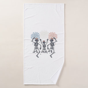 Patriotic Dancing Skeleton Fireworks Vintage Shirt Bath Towel
