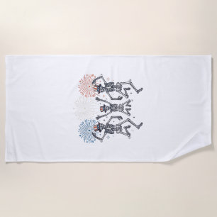 Patriotic Dancing Skeleton Fireworks Vintage Shirt Beach Towel