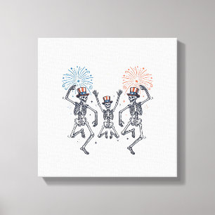 Patriotic Dancing Skeleton Fireworks Vintage Shirt Canvas Print