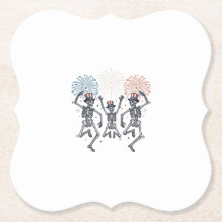 Patriotic Dancing Skeleton Fireworks Vintage Shirt Paper Coaster