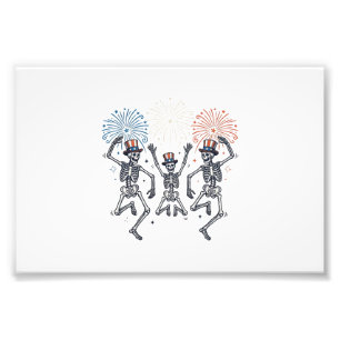 Patriotic Dancing Skeleton Fireworks Vintage Shirt Photo Print