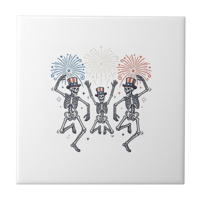 Patriotic Dancing Skeleton Fireworks Vintage Shirt Tile (Front)
