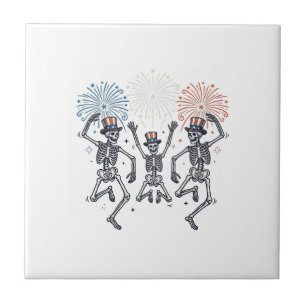Patriotic Dancing Skeleton Fireworks Vintage Shirt Tile