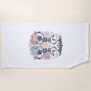 Patriotic Dancing Skeletons Fireworks 4th of July Beach Towel