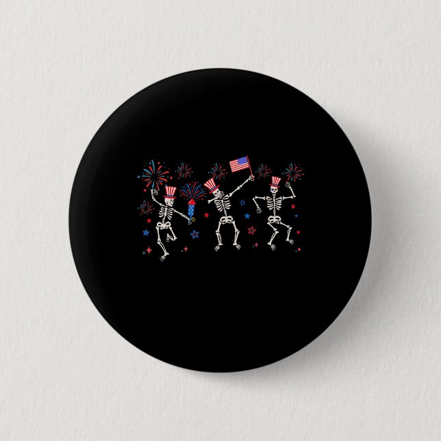 Patriotic Dancing Skeletons Funny Fourth Of July  2 Inch Round Button (Front)