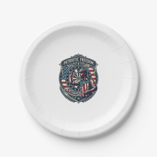 Patriotic Dart Player Vector Graphic Tee Paper Plate (Front)