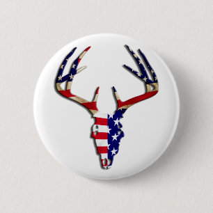 Patriotic Deer Hunting skull 2 Inch Round Button