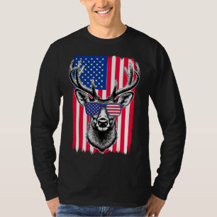 Patriotic Deer Wearing American Flag Sunglasses T-Shirt