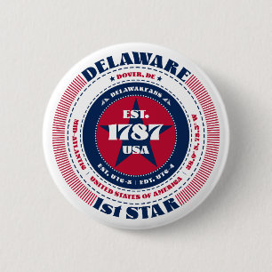 Patriotic Delaware Circle with State Details 2 Inch Round Button