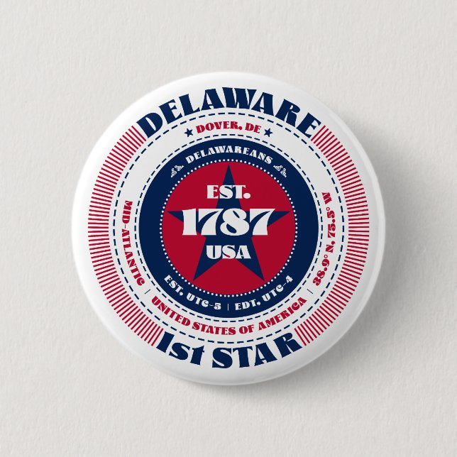 Patriotic Delaware Circle with State Details 2 Inch Round Button (Front)