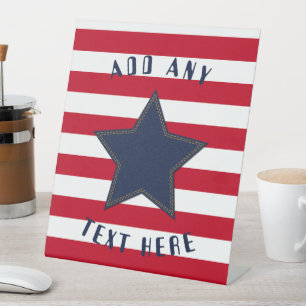 Patriotic Denim Look Star Stripes Customize Pedestal Sign
