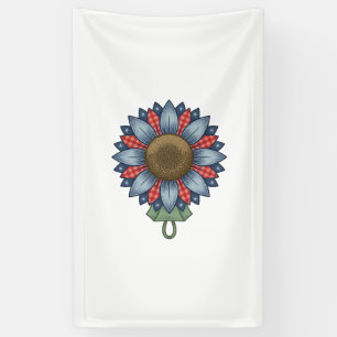 Patriotic Denim Sunflower Ornament Vintage Banner