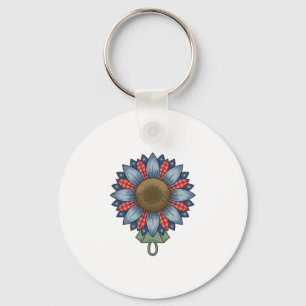 Patriotic Denim Sunflower Ornament Vintage Keychain