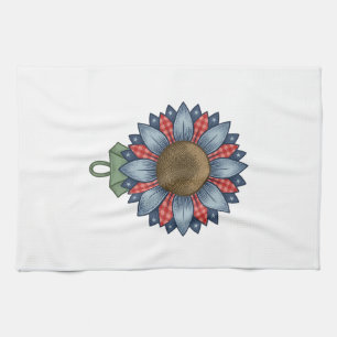 Patriotic Denim Sunflower Ornament Vintage Kitchen Towel