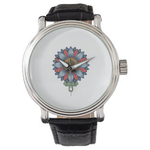 Patriotic Denim Sunflower Ornament Vintage Watch