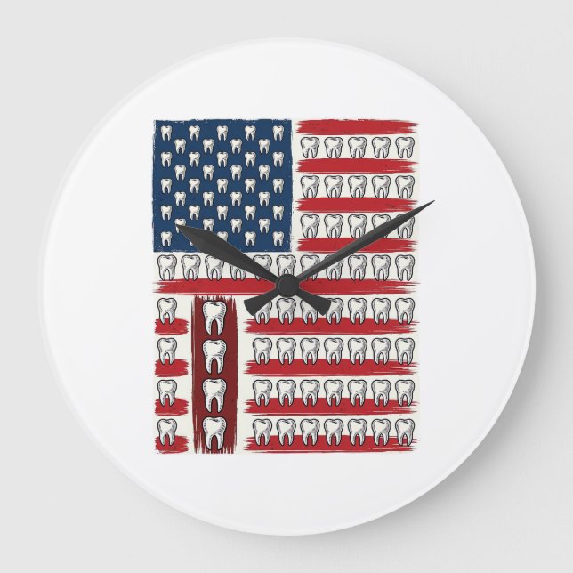 Patriotic Dentist Tooth Flag Large Clock (Front)