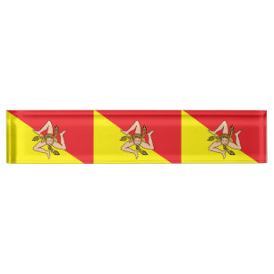 Patriotic desk nameplate with Flag of Sicily