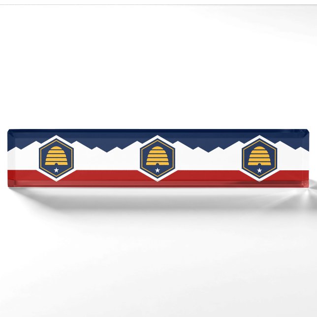 Patriotic desk nameplate with Flag of Utah, USA (Front)