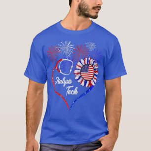 Patriotic Dialysis Tech American Flag Sunflower L T-Shirt