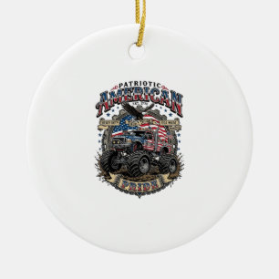 Patriotic Diesel Beast Freedom Monster Truck Heavy Ceramic Ornament