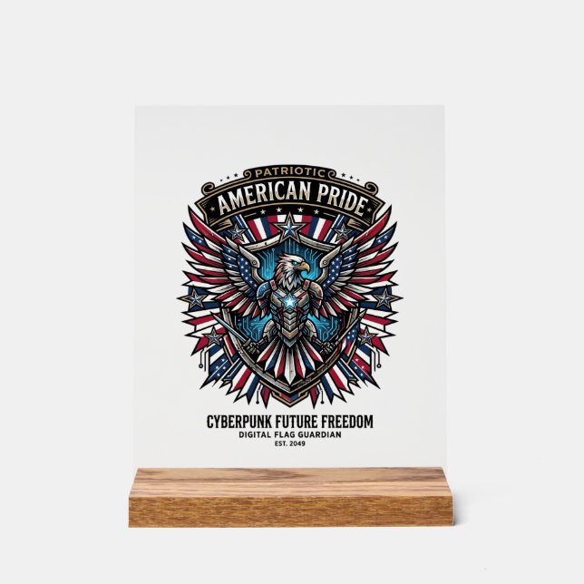 Patriotic Digital Flag Guardian Cyberpunk Future F Acrylic Sign (Front)