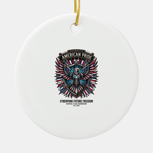 Patriotic Digital Flag Guardian Cyberpunk Future F Ceramic Ornament (Front)