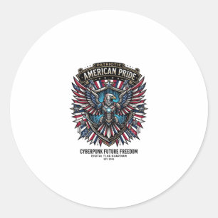 Patriotic Digital Flag Guardian Cyberpunk Future F Classic Round Sticker