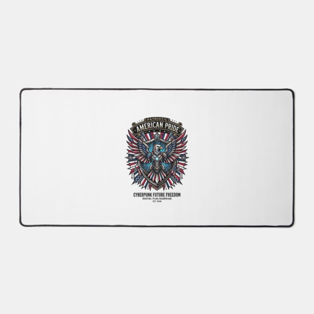 Patriotic Digital Flag Guardian Cyberpunk Future F Desk Mat (Front)