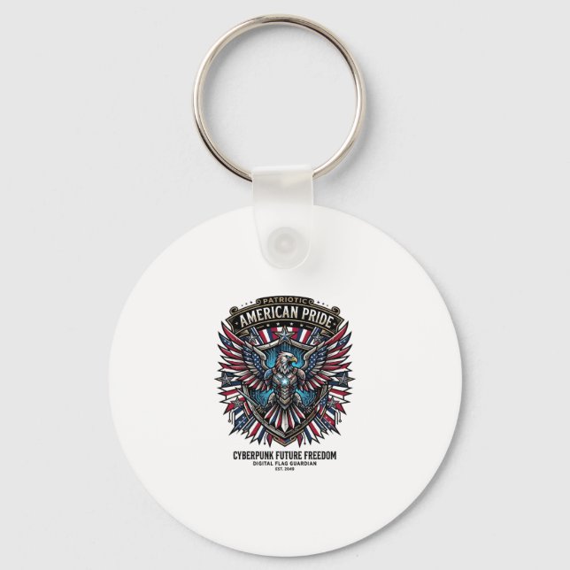 Patriotic Digital Flag Guardian Cyberpunk Future F Keychain (Front)