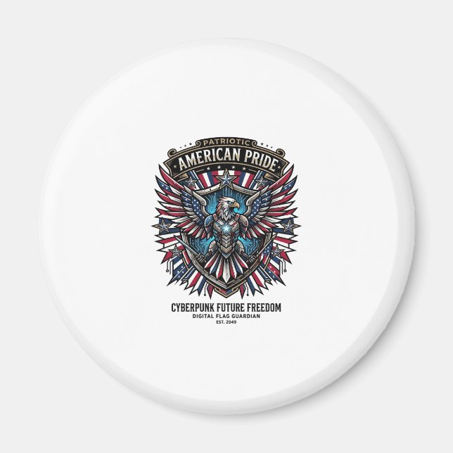 Patriotic Digital Flag Guardian Cyberpunk Future F Magnet (Front)