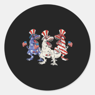 Patriotic Dinosaur 4th Of July Us Toddler Kids Ame Classic Round Sticker