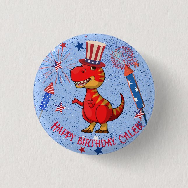 Patriotic dinosaur birthday, 1 inch round button (Front)