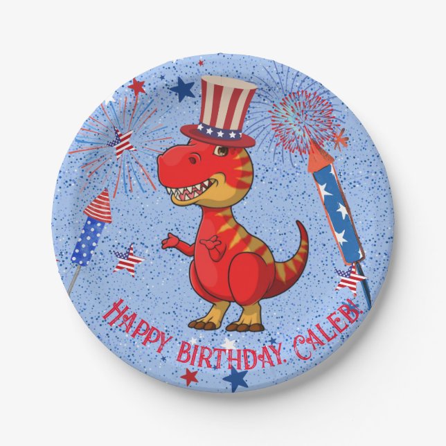 Patriotic dinosaur birthday, paper plate (Front)