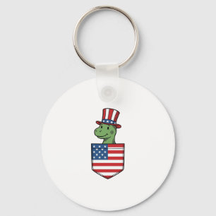 Patriotic Dinosaur Pocket Vintage Shirt Design_1 Keychain