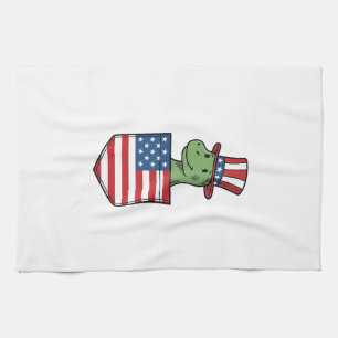 Patriotic Dinosaur Pocket Vintage Shirt Design_1 Kitchen Towel