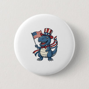 Patriotic Dinosaur Vintage Vector Shirt Design_1 2 Inch Round Button