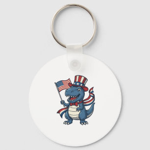 Patriotic Dinosaur Vintage Vector Shirt Design_1 Keychain