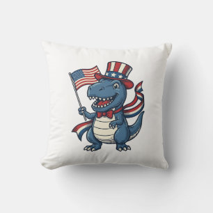 Patriotic Dinosaur Vintage Vector Shirt Design_1 Throw Pillow
