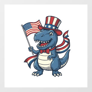 Patriotic Dinosaur Vintage Vector Shirt Design_1 Window Cling