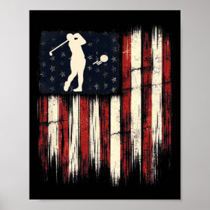 Patriotic Distressed Flag Gift For Men Kids Golf  Poster