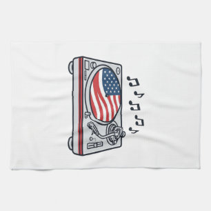 Patriotic DJ Turntable Music Vintage Shirt Design_ Kitchen Towel