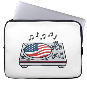 Patriotic DJ Turntable Music Vintage Shirt Design_ Laptop Sleeve