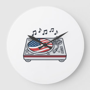Patriotic DJ Turntable Music Vintage Shirt Design_ Large Clock