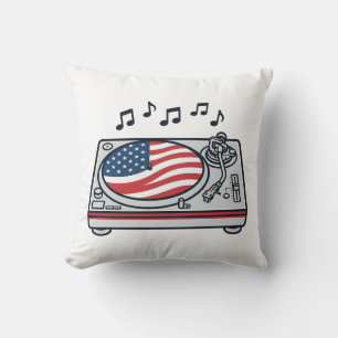 Patriotic DJ Turntable Music Vintage Shirt Design_ Throw Pillow