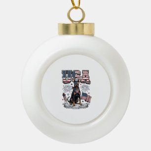 Patriotic Doberman USA Vintage Engraving Shirt Des Ceramic Ball Christmas Ornament
