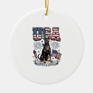 Patriotic Doberman USA Vintage Engraving Shirt Des Ceramic Ornament