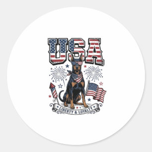 Patriotic Doberman USA Vintage Engraving Shirt Des Classic Round Sticker